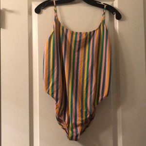 Striped one piece swimsuit. Size L. Worn once